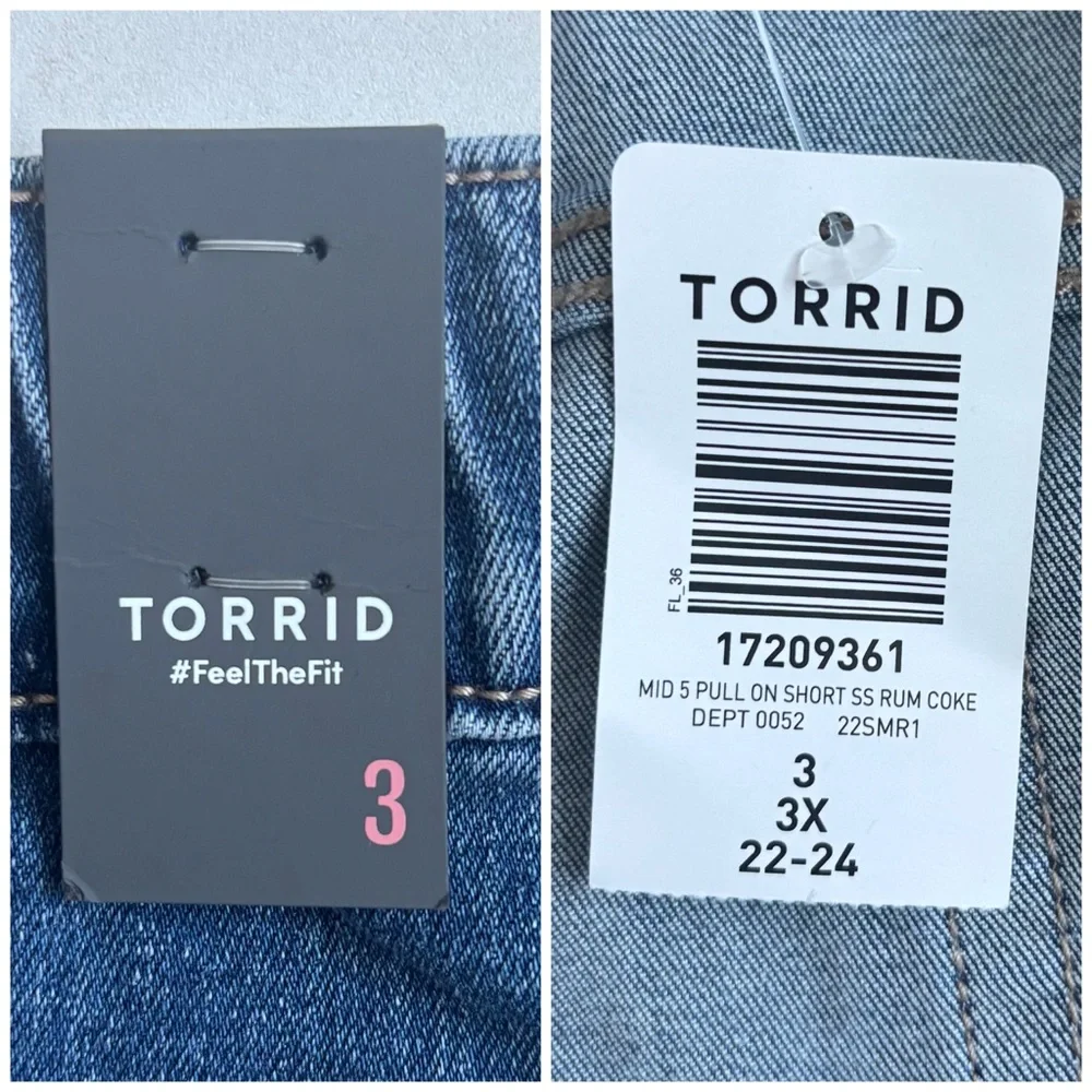 Torrid Mid-Rise Pull-On Jeans Shorts Raw Hem in Rum Coke Blue Wash Size 3X